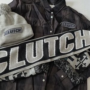 Clutch Gray and Black Beanie, Scarf, and Shirt Set